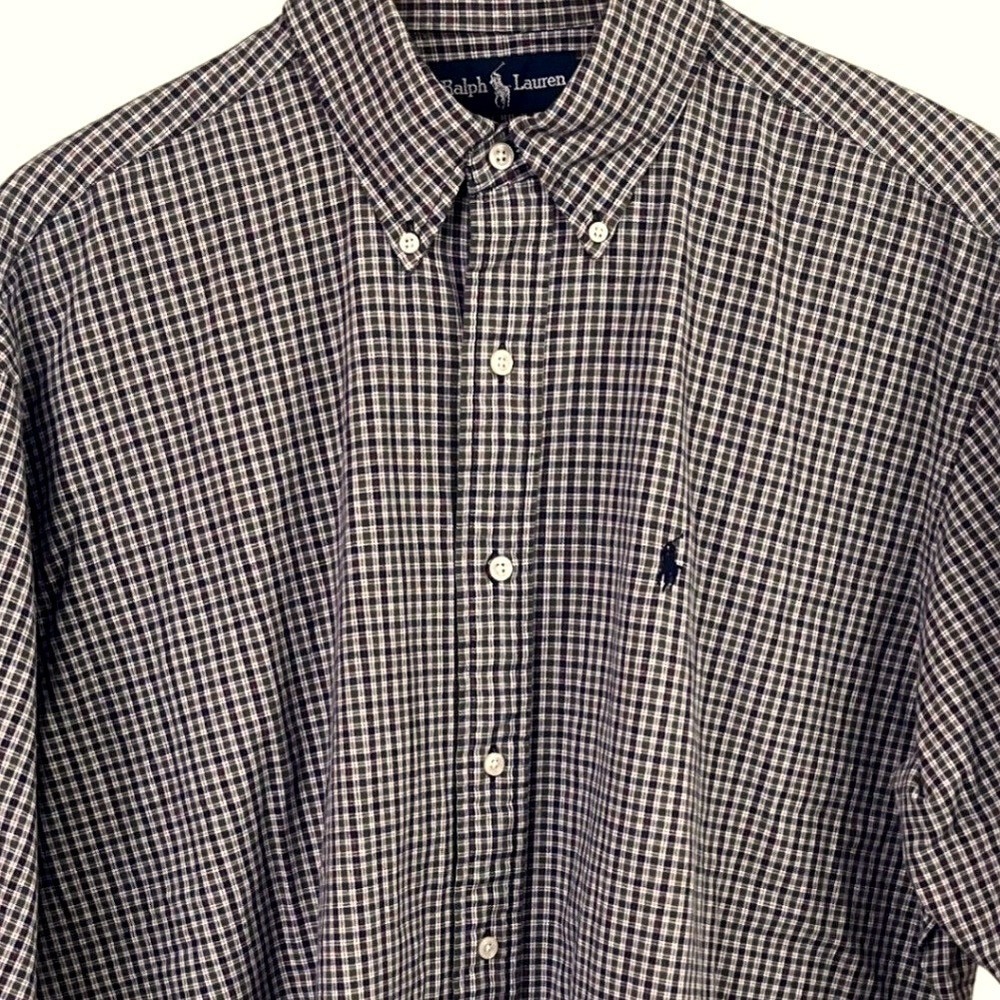 Ralph‎ Lauren Blake Blue Green Check Cotton Short Sleeve Shirt Blue Pony Large
